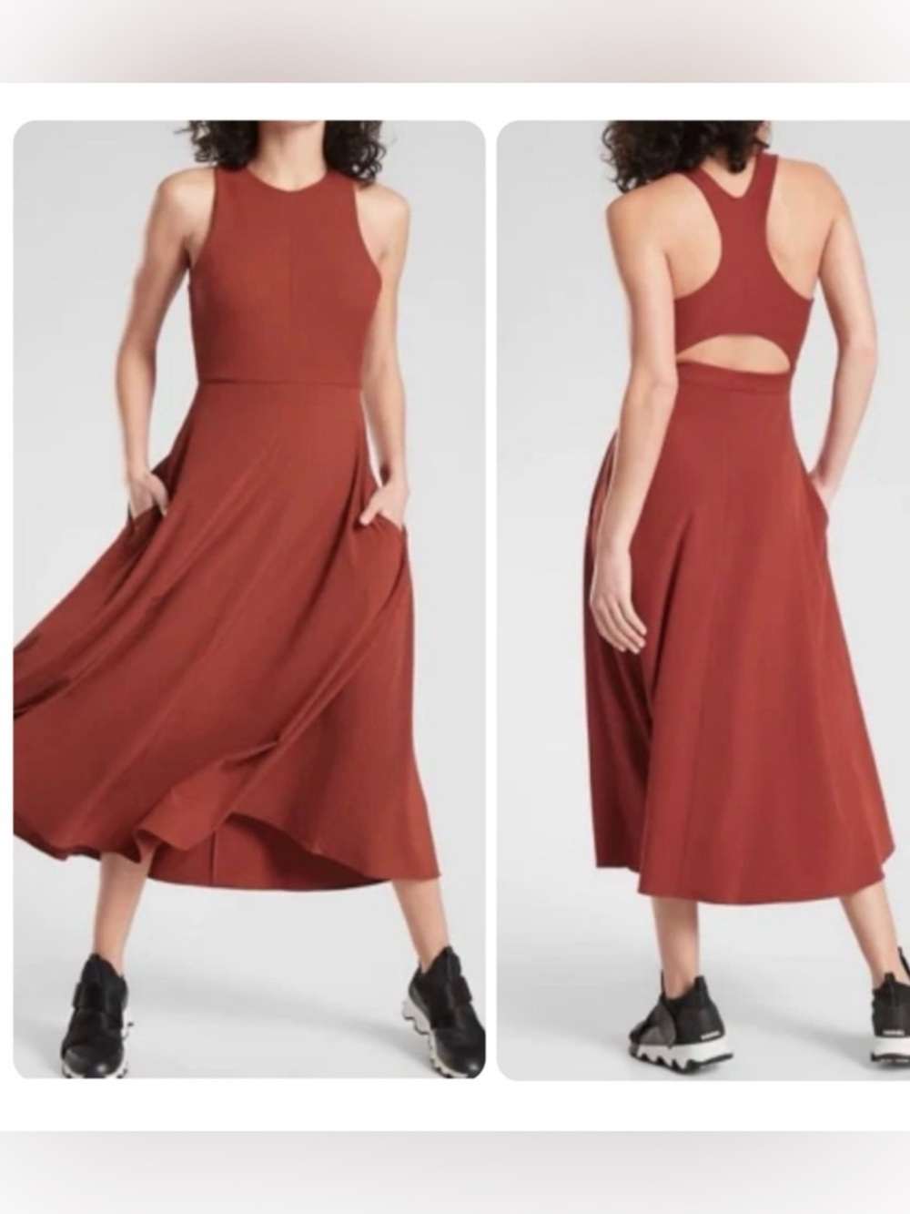 Athleta ATHLETA Winona Knit Midi Support Dress Sleeveless Russet Brown